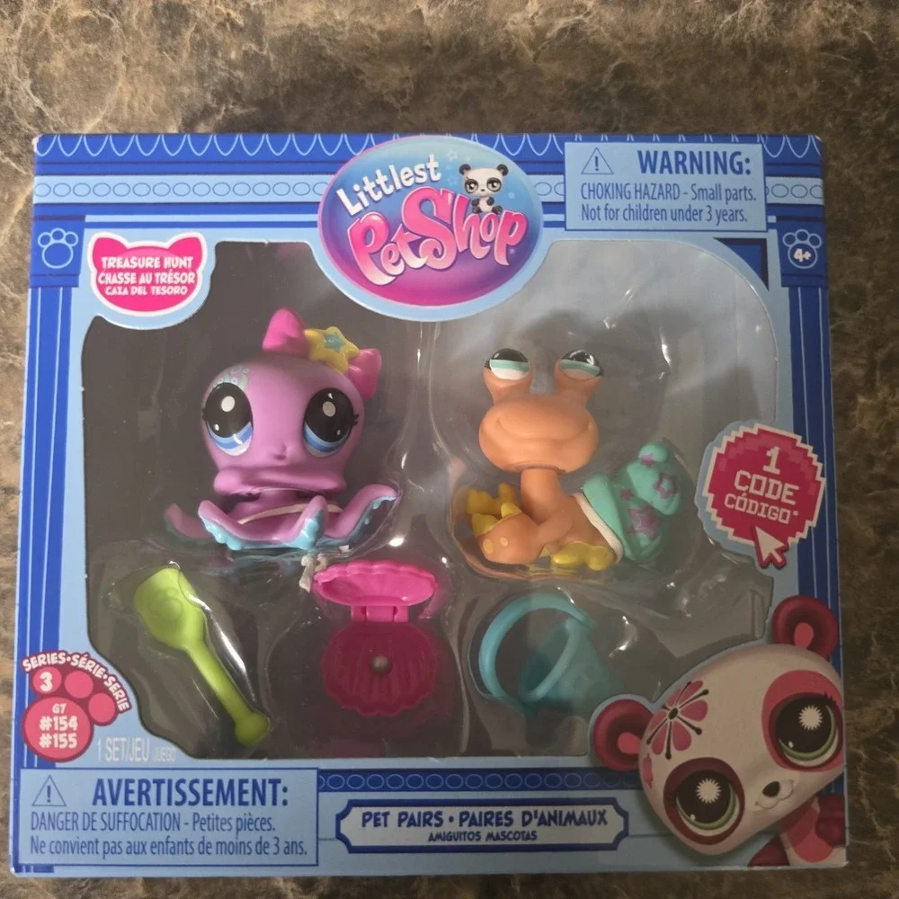 Littlest Pet Shop G7 Treasure Hunt Pet Pairs Series 3 #154 Octopus #155 Crab New